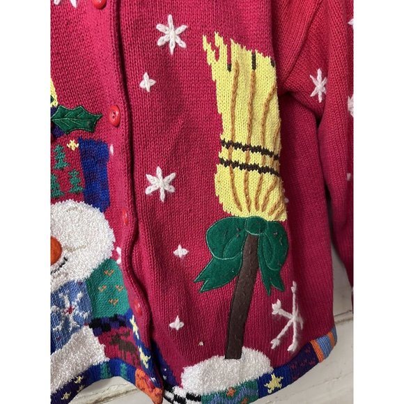 Vtg Design Options Philip Jane Gordon Sweater Snowman Patchwork Collar Button - Picture 7 of 11